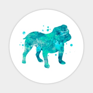 Turquoise English Bulldog Watercolor Painting Magnet